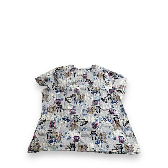Scrubstar Winter Wonderland Critters Scrub Top Cotton Short Sleeve Women's 3X - Picture 3 of 3